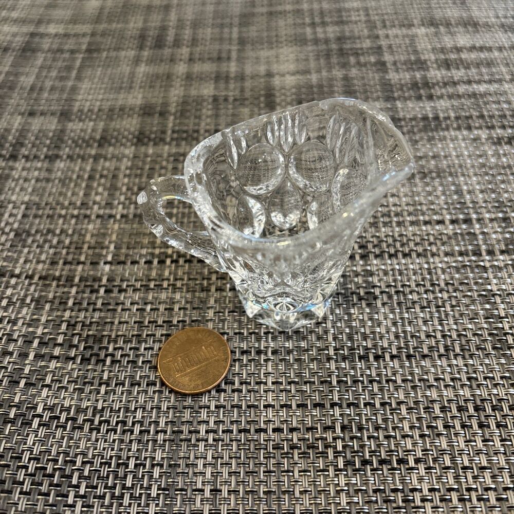 Miniature Crystal Piece Creamer With Handle Thumbprint Cubist Style 2” Tall